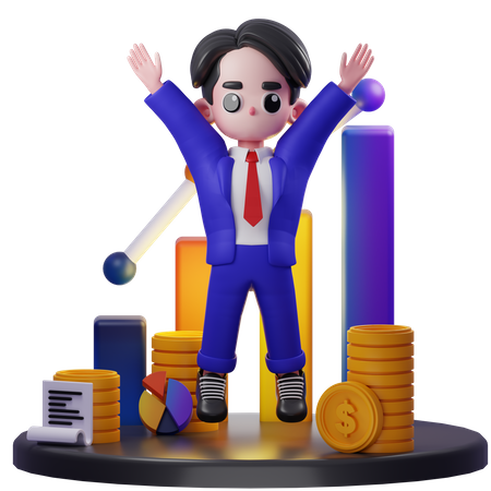 Conseiller financier sautant  3D Illustration