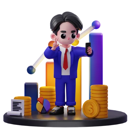 Conseiller financier prenant Selfie  3D Illustration