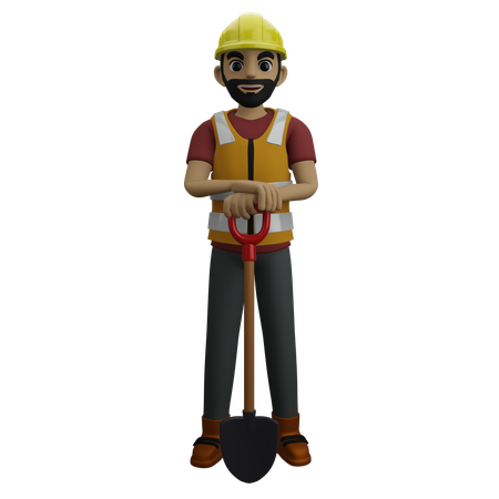 Constrain Man Standing With Trowel  3D Illustration