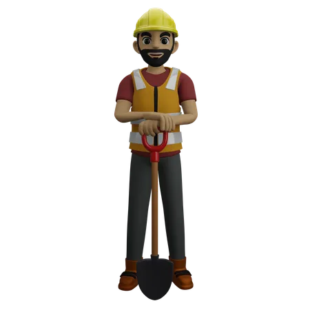 Constrain Man Standing With Trowel  3D Illustration