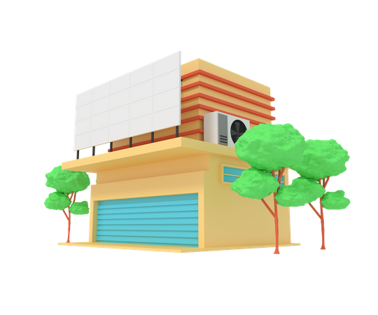 Construção de loja com publicidade  3D Illustration