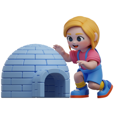 Iglu de construção de personagem feminino  3D Illustration