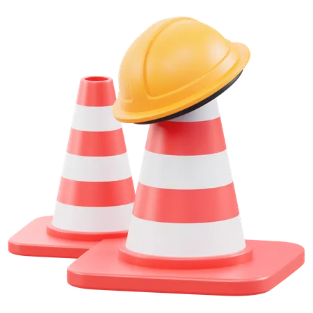 Construction Cone And Helmet  3D Icon