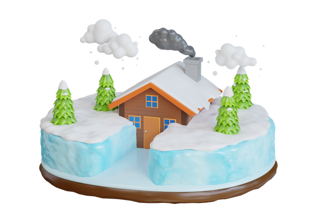 Construction de maisons dans la forêt couverte de neige  3D Illustration