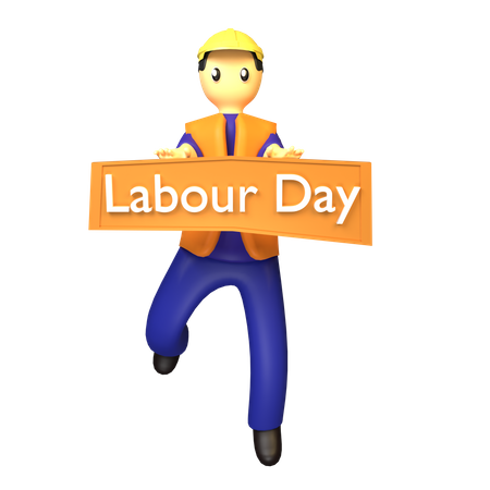 Construction engineer holding Labour Day board  3D Illustration