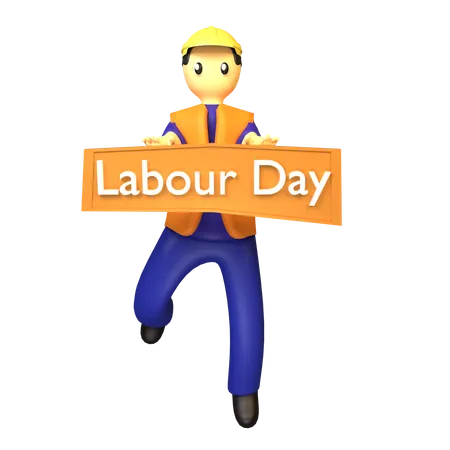 Construction engineer holding Labour Day board  3D Illustration