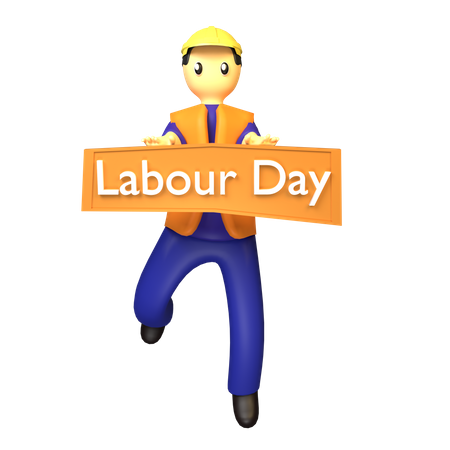 Construction engineer holding Labour Day board 3D Illustration