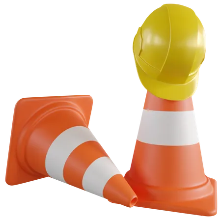 Construction Hat And Traffic Cone 3D Illustration