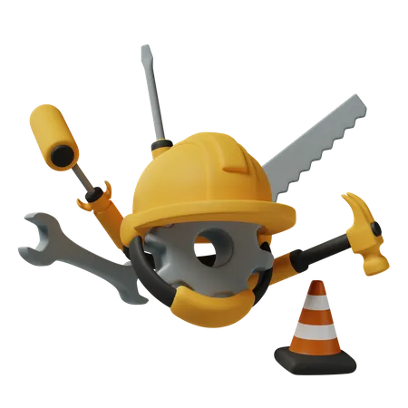 Construction Helmet And Tools  3D Icon