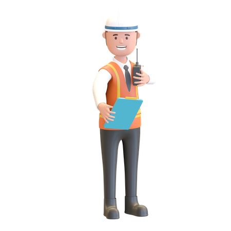 Construction manager holding note and walkie talkie  3D Icon