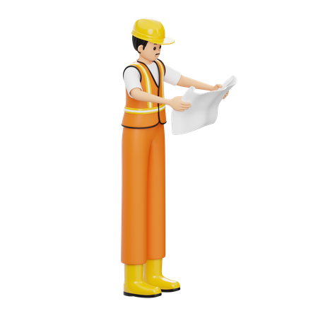 Construction Presenter Is Viewing At Map Design  3D Icon