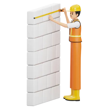 Construction Worker And Measuring Tape  3D Illustration