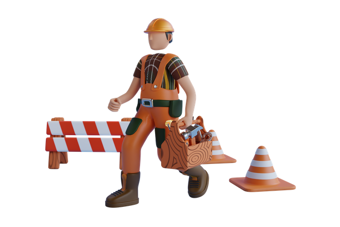 Construction Worker Carrying Carpentry Tools  3D Illustration