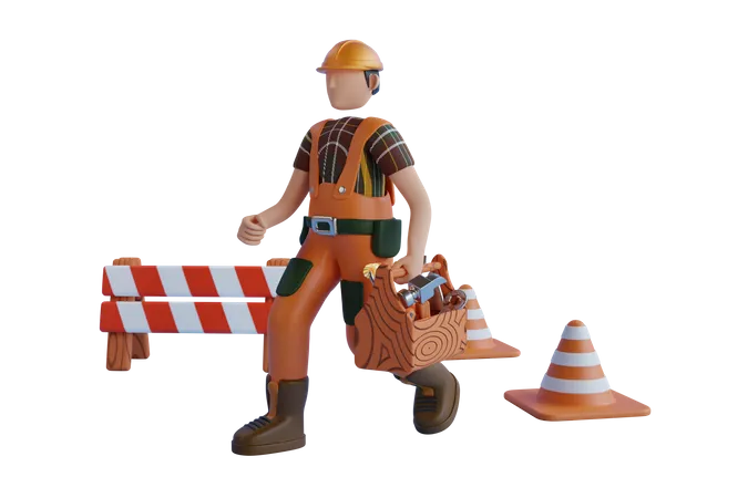 Construction Worker Carrying Carpentry Tools  3D Illustration