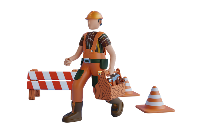 Construction Worker Carrying Carpentry Tools 3D Illustration