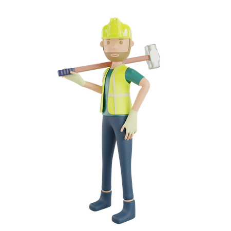 Construction worker carrying hammer  3D Icon