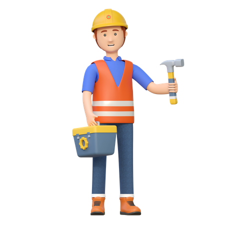 Construction worker carrying hammer  3D Icon