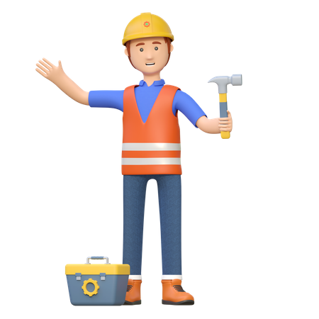 Construction worker carrying hammer  3D Icon