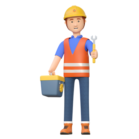 Construction worker carrying wrench  3D Illustration