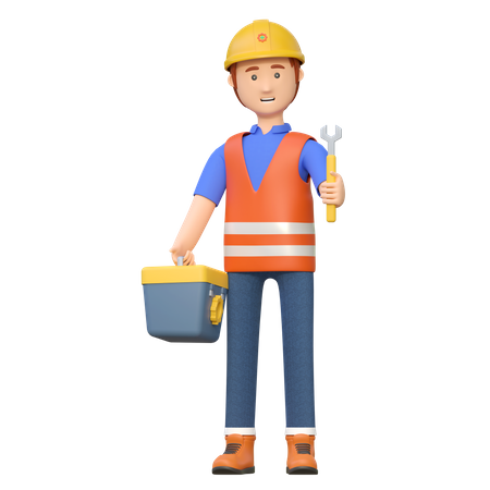 Construction worker carrying wrench  3D Illustration