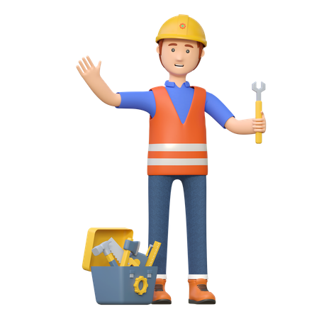 Construction worker carrying wrench  3D Illustration