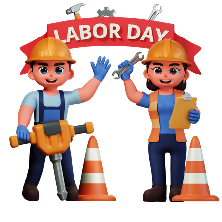 Construction worker celebrating Labor Day  3D Illustration