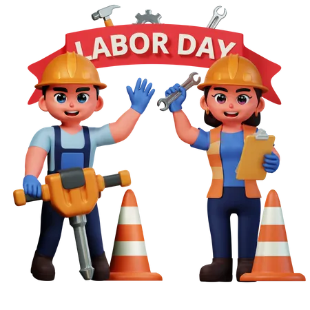 Construction worker celebrating Labor Day  3D Illustration