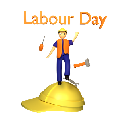 Construction worker celebrating Labour Day  3D Illustration