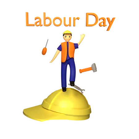 Construction worker celebrating Labour Day  3D Illustration