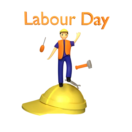 Construction worker celebrating Labour Day 3D Illustration