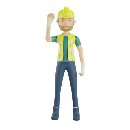 Construction worker clench his fists for the spirit  3D Icon