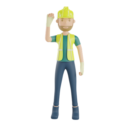 Construction worker clench his fists for the spirit  3D Illustration