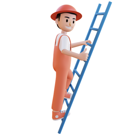 Construction worker climbing ladder  3D Illustration