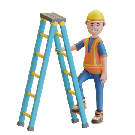 Construction worker climbing on ladder  3D Icon