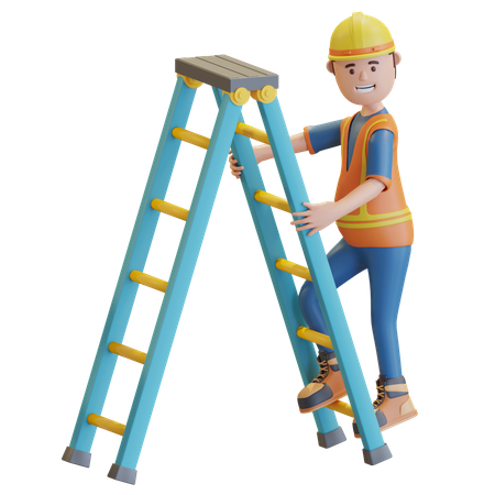 Construction worker climbing on staircase  3D Icon