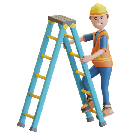 Construction worker climbing on staircase  3D Illustration