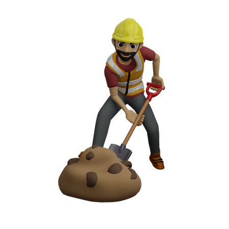 Construction Worker Digging Soild  3D Icon