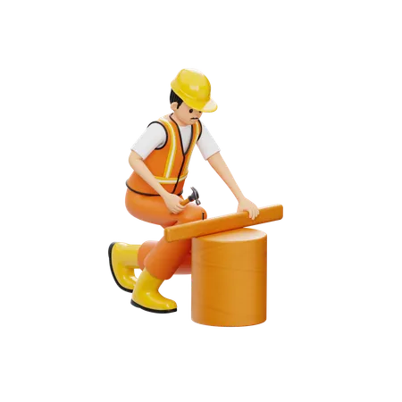 Construction Worker Handyman With Hammer  3D Illustration