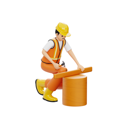 Construction Worker Handyman With Hammer  3D Icon