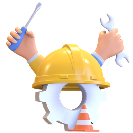 Construction worker helmet and tools  3D Illustration