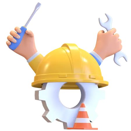 Construction worker helmet and tools  3D Illustration