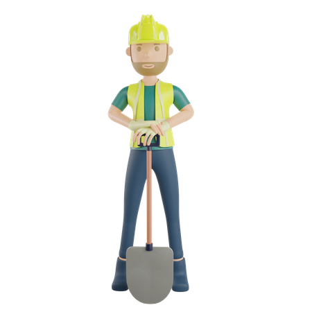 Construction worker holding a shovel  3D Illustration