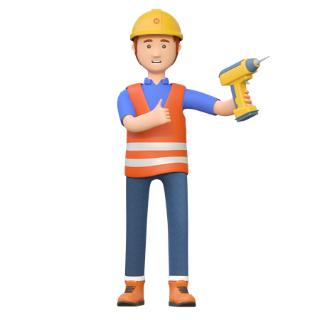 Construction worker holding electric drill  3D Icon
