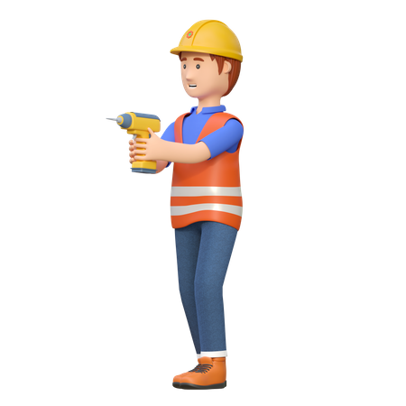 Construction worker holding electric drill  3D Icon