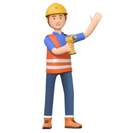 Construction worker holding electric drill  3D Icon