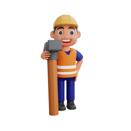 Construction worker holding hammer  3D Illustration