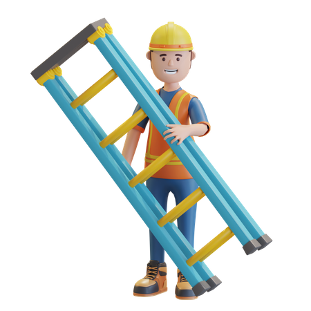 Construction worker holding ladder  3D Icon
