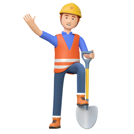 Construction worker holding shovel  3D Illustration