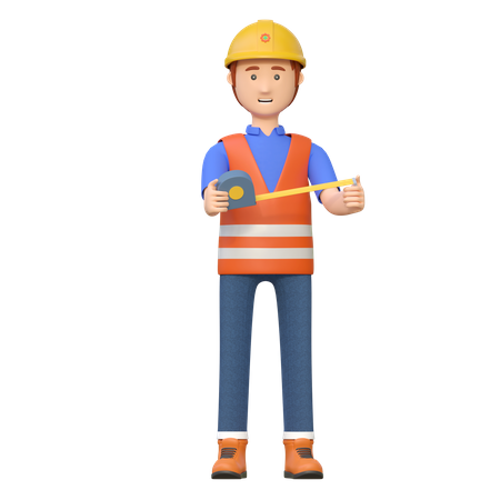 Construction worker holding tape measure tool 3D Illustration