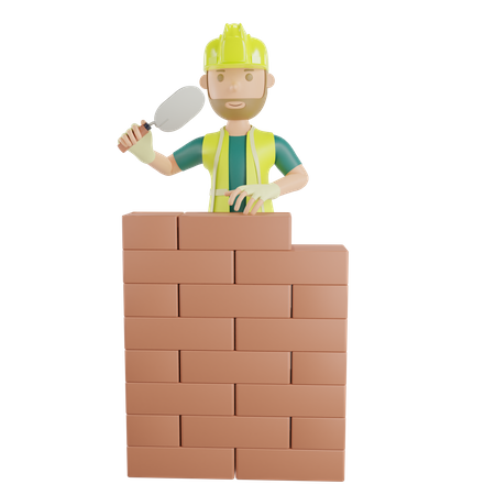 Construction worker laying bricks  3D Icon